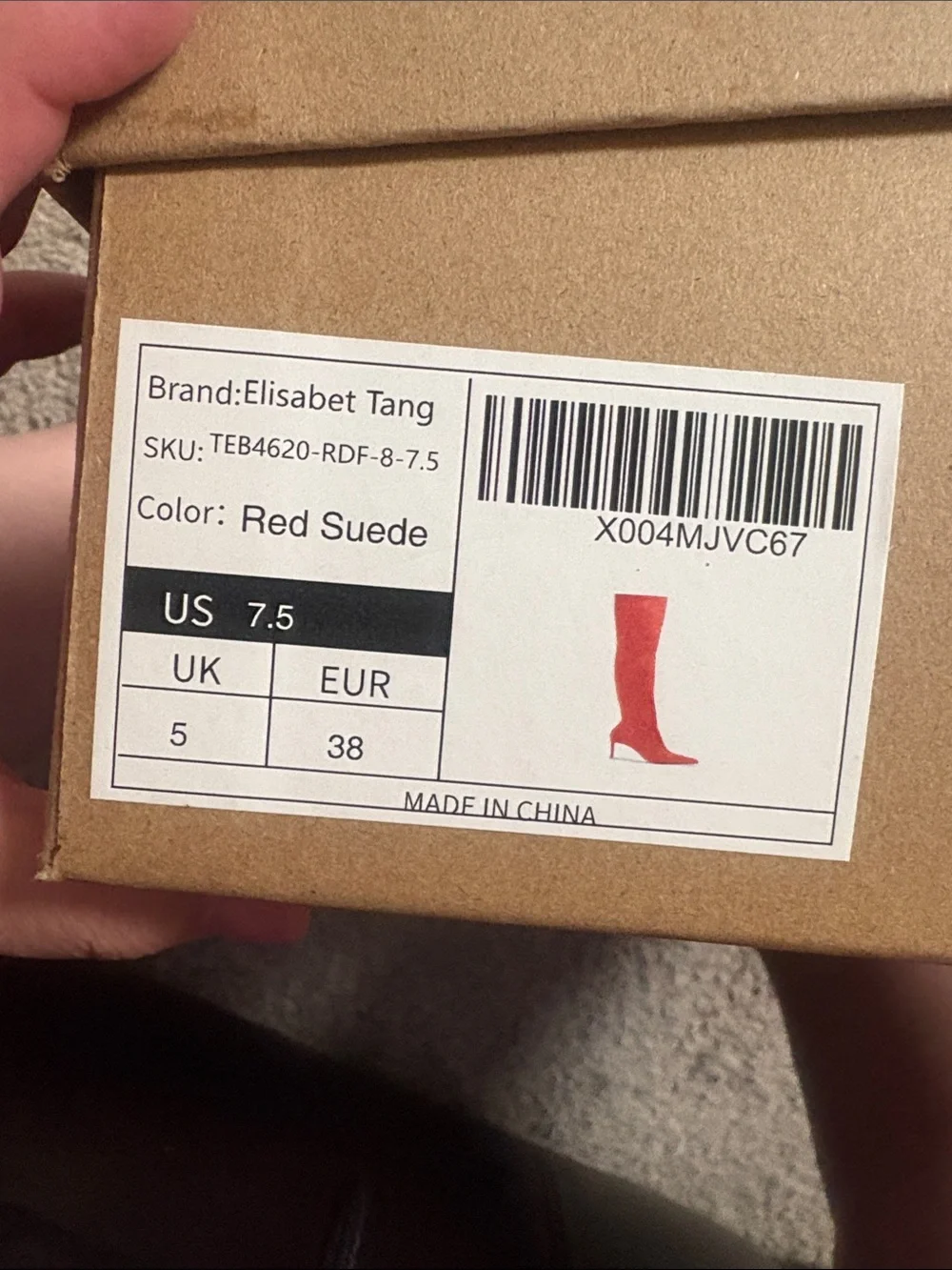 Elizabeth Tang cherry Red Over-the-Knee Stiletto Boot with Pointed Toe size 7.5